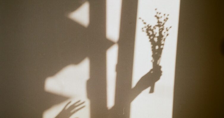 shadow of person's hand holding flowers